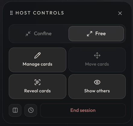The host controls panel